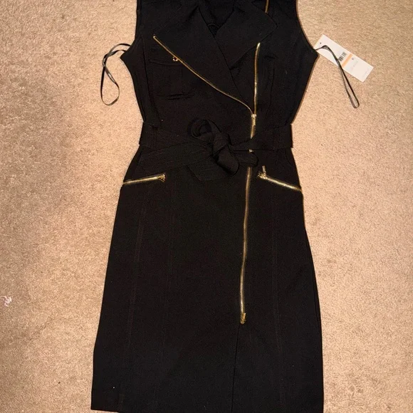 Calvin Klein Black Women's Moto Belted Sleeveless Sheath Dress - Picture 2 of 6